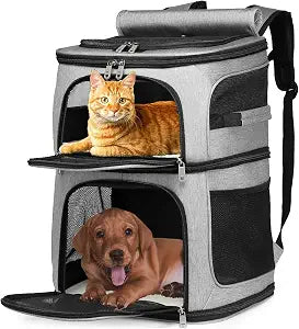 Double Cat Carrier, Cat Backpack Carrier for 2 Cats, Multi Dog Backpack, Two Cat Carrier with 7 Ventilation Windows, Built-in Frame and Support Plate, Safety Straps, Collapsible, Perfect for Travel