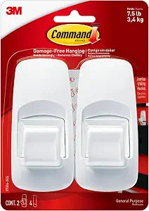 Command 7.5 lb Jumbo Utility Hook, 2 Hooks and 4 Strips, Damage Free Hanging Wall Hooks with Adhesive Strips, No Tools Adhesive Hooks for Hanging, Organization and Storage