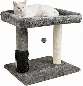 Cat Tree Tower for Large Cats Cat Scratching Post with 22x19Wide Top Bed, Self Groomer, Thick Scratch Post and Danging Ball Great for Indoor Cats,Grey