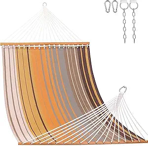 Lazy Daze Hammocks Quick Dry Hammock with Spreader Bar Textliene Fabric Double 2 Person Hammock with Chains Outdoor Patio Poolside Backyard Beach 450 lbs Capacity, Coffee Stripes