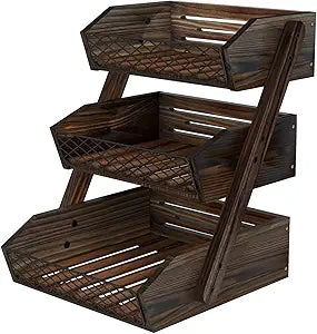 Dorhors Fruit Basket for Kitchen,Fruit Bowl,Kitchen Counter Organizer,Wooden Vegetable Holder for Countertop,Bread Storage Basket Stand(3 Tier)