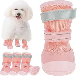 Mesh Dog Paw Protector for Hot Day, Lightweight Dog Booties for Summer Heat, Anti Slip Waterproof Puppy Shoes for Hiking Walking and Outdoor Activities, Pink, Size 4