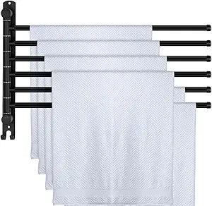 Teenyyou Swivel Towel Rack 20.4 Inches 304 Stainless Steel 6 Arms Bathroom Towel Rack Hanger Space Saving Pool Holder Wall Mounted Swivel Bar with Hook, Matte Black