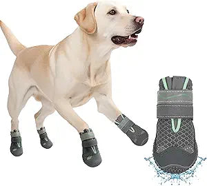 Dog Booties,Waterproof Dog Shoes for Large Medium Small Dogs,Suitable for Summer Hot Pavement,Adjustable Non-Slip Rubber Paw Protector (Grey, #4 (Width 2.2 inch) for 33-44 lbs)