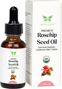 USDA Certified Organic Rosehip Seed Oil (1 Oz) 100% Pure Natural, Chemical-Free, Hair Moisturizer, Skin Hydration, Natural Beauty, Anti-Aging, Wrinkles Reduction, Antioxidants