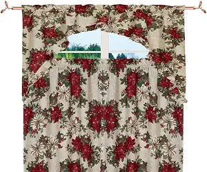 Violet Linen Decorative Christmas Printed Garden Design 3 Piece Kitchen Curtain Set