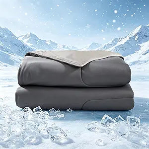 Cosybay Cooling Comforter Queen Size, Double-Sided Cold Tech Fabric, Breathable Summer Comforter for Hot Sleepers & Night Sweats, Silky Smooth Cooling Blanket, 90''x 90'', Dark Gray/Light Gray