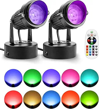 ZUCKEO LED Spot Lights Indoor RGBW Up Lights with Remote, 120V 10W Uplighting Indoor Spotlights Plug in, 4.92FT Code Accent Flood Light Christmas Color Changing Landscape Lighting with Switch (2Pack)