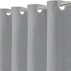 Inhousolu No Hook Shower Curtain with Removable Snap-in Liner, Waffle Weave 230 GSM Polyester, Weighted Hem, Water Repellent Washable, 72 x 84 Inch, Gray