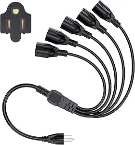 3 Prong 1 to 5 Outlet Power Splitter 1.7 FT Black