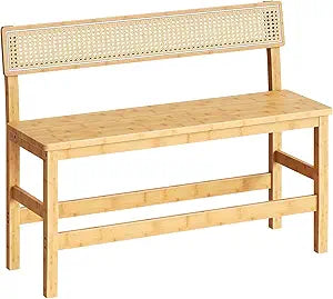 HOOBRO Dining Bench, Bamboo Farmhouse Entryway Bench with Back for Kitchen, Living Room, Bedroom, Easy to Assemble, Sturdy and Stable, Natural YL05CD01