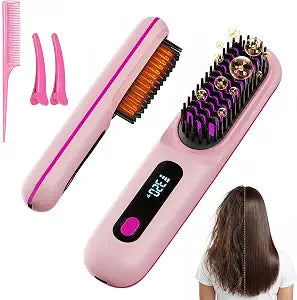 2026 Upgraded Cordless Straightening Brush, Go Brush Pro Hair Straightener Brush, MCH Fast Heating, 3 Temp Settings, 4000mAh Type-C Rechargeable Portable Travel Styling Tool (Cherry Blossom Pink)