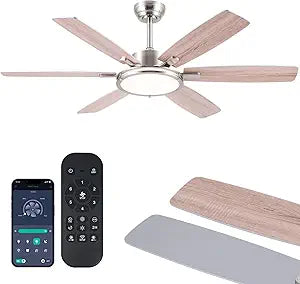Hounber 52 Inch Ceiling Fans with Lights and Remote, Brushed Nickel Ceiling Fan with 6 Blades Dual Finish, 3CCT, Dimmable, Quiet DC Reversible Motor, Ceiling Fan Modern for Bedroom, Patio, Living Room