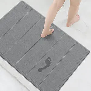 Yolife 32"x 20" Stone Bath Mat Large, Diatomaceous Earth Bath Mat for Bathroom, Super Absorbent Quick Drying Stone Shower Mat, Non-Slip Natural Diatomite Bathroom Floor Mat, Easy to Clean (Dark Grey)