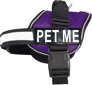 Doggie Stylz Dog Harness with Removable Patches and Reflective Trim. Dog Vest Comes with 2 PET ME Reflective Hook and Loop Patches. Measure Dogs Girth Before Purchase (Girth 19" - 25" Purple)