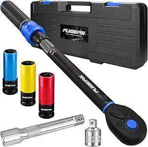 10-170FT 1/2'' Torque Wrench Socket Set, 17mm 19mm 21mm Wheel Sockets with 3/8" Drive Adapter and Extension Bar 72 Tooth, High Accuracy Laser Marking Scale for Auto Motorcycle Repair