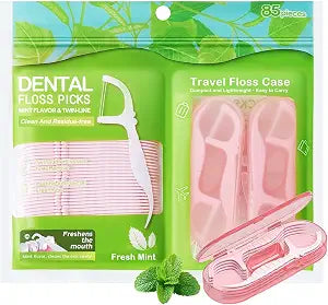 Dual - Line Dental Flossers 85 Count, Mint Floss Picks with 2 Travel Case