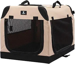 X-ZONE PET 3-Door Portable Soft-Sided Folding Soft Dog Travel Crate Collapsible Pet Kennel,Small, Tan, 24 x 16.5 x 16.5 Inches Nesting Boxes for Household Pets