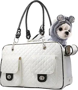Soft-Sided Pet Travel Carrier Airline Approved for Pet Small Dog and Cat Collapsible, White Shiny Patent Leather