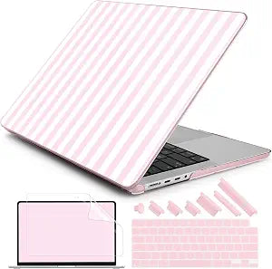 DONGKE Compatible with MacBook Pro 16 Inch Case (2026-2021 Release, M5 M4 M3 M2 M1 Pro/Max Chip), Plastic Hard Shell with Keyboard Cover & Screen Protector for MacBook Pro 16", Pink & White Stripes