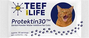 TEEF for Life Protektin30 Prebiotic Cat Dental Powder Refill - 30 Servings (1 Packet) Tasteless Water Additive for Cat Teeth Cleaning & Bad Breath, 4-Ingredient Natural Tartar & Plaque Remover