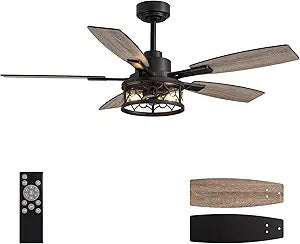 SNZ 52 Inch Ceiling Fan with Lights and Remote, Farmhouse Matte Black Ceiling Fan with APP Control, 5 Blades, Reversible DC Motor for Bedroom Living Room