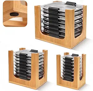 3 PCS Bamboo Lid Organizer for Rubbermaid Brilliance, Food Storage Container Lid Holder Rack, Kitchen Cabinet Countertop Storage, Fits 0.5, 1.3, 2.85, 3.2, 4.7, 6.6, 7.8, 12 & 16 Cup Lids
