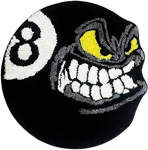 Angry 8 Ball Round Rug, 32" Cool Hypebeast Decor, Black Flocking Soft Aesthetic Rug for Bedroom & Living Room, Y2k Style (32"x32")