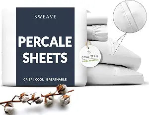 100% Cotton Percale Sheets Twin Size, Cool & Crisp, 3 Pcs, White