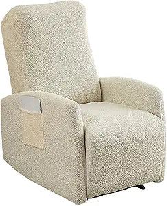 Recliner Chair Covers 4 Pieces Jacquard Small Recliner Sofa Slipcover Stretch Recliner Slipcover for Lazyboy Recliner Chair with Storage Pocket Furniture Protector for Living Room,Beige
