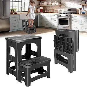 Folding 2 Step Stool for Kids Adults,Collapsible Rv Step Stool Holds 300LB,Anti-Slip Stool Portable Footstool Multifunctional for RV Home Kitchen Bedroom Office Bathroom