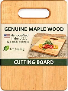Handcrafted Maple Wood Cutting Board with Built-In Handle  Premium U.S.A. Made, Multiple Sizes  Thick Solid Maple, Chopping Block Perfect for Kitchen Prep or Personalized Engraved Gifts (Small)