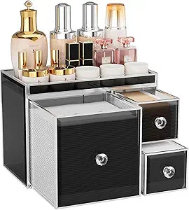 Coralhouse Multifunctional Face Towel Holder with 3 Drawers  Tempered Glass Cotton Pad & Swab Organizer  Disposable Face Towel Holder for Bathroom Vanity