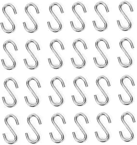 24 pcs. 304 Stainless Steel 1.5 in. S Hooks Chain Hardware for Hanging Products or Items, 88 lb. Capacity
