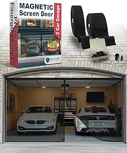 Garage Door Screen 2 Car with Retractable Fiberglass Mesh  Magnetic Closure and Weighted Bottom  Simple Install no Tools  Tie-Back Retractable Design  8h x 18w by Sentry Screens