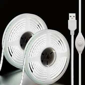 5V USB LED Strip Lights, 2Pack COB Light Strip White, TV Lights 3.28FT Short LED Strip Light, Flexible Bright 5V Led Strip for Under Cabinet, Kitchen, TV Backlight, Shelves, Displays