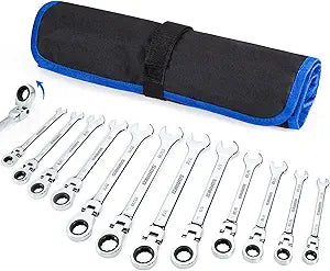 SORAKO Ratcheting Wrench Set Flex Head, 16 Piece SAE Combination Ratchet Wrench kit, 1/4 - 13/16 Chrome Vanadium Steel Wrenches
