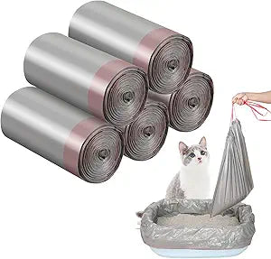 Tinlade 50 Count Jumbo Cat Litter Box Liners Large Drawstring Cat Litter Liners Bags Unscented Tear Resistant for Trash Waste to Keep Your Home Clean(39 x 22 Inch,Gray, Red)