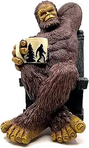 Bella Haus Bigfoot Garden Statue | Sasquatch Enjoying Morning Coffee | Whimsical Bigfoot Cabin Dcor for Yard Patio Office or Home | Mythical Coffee-Loving Sasquatch Figurine | Hand-Painted Resin