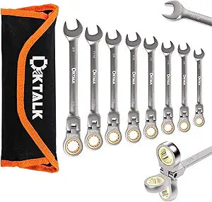 8PCS Flex Head Ratcheting Wrench Set, SAE 1/4"-3/4", 72-Tooth CR-V Steel with Rolling Pouch for Automotive Repair & Mechanics