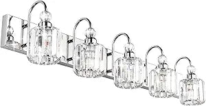 Ralbay Modern LED Crystal Bathroom Vanity Lights 5-Lights Stainless Steel Crystal Vanity Lights Over Mirror Modern Crystal Bathroom Vanity Lighting Fixtures