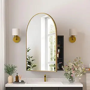 Medicine Cabinets for Bathroom, Gold Arched Medicine Cabinet Recessed or Surface Wall-Mounted,Modern Bathroom Vanity Mirror with Storage, Mirrored Cabinet with Adjustable Shelves,20x30 Inch