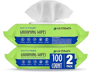 earthbath, Green Tea & Awapuhi Grooming Wipes - Dog Wipes for Paws and Butt, Best Pet Wipes for Dogs & Cats, Made in USA, Cruelty-Free Dog Cleaning Wipes, Removes Dirt & Dander - 100 Count (2 Pack)