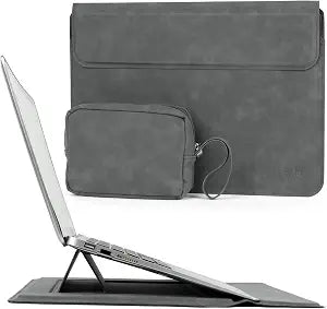 Allinside 13-14 Inch Laptop Sleeve Case for MacBook Pro 14" 2021-2026/MacBook Air 13" 2010-2017/MacBook Pro 13" 2010-2015, Waterproof Matte PU Leather Sleeve Cover with Stand & Accessory Pouch, Gray