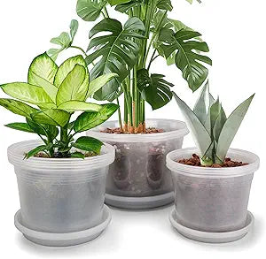 8/10/12 Inch Clear Nursery Pots with Drainage and Sacuers, 15 Pack Plastic Pots for Plants Indoor Outdoor, Variety Large Clear Pots for Flowers, Succulents (8/10/12inx5pcs)