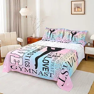 Gymnast Silhouettes Kids Sheet Twin Size,Starry Sky Galaxy Dreamy Bedding Set,Girls Boys Adults Home Decor,Gymnastic Dance Lovers Fashion Colorful Bed Sheet Set 3pcs(Fitted + Flat + 1 Pillowcase)