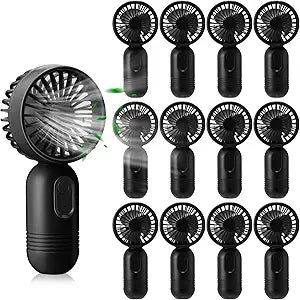 Rossesay 12 Pack Mini Portable Handheld Fan Bulk for Travel 3 Speeds, Rechargeable USB Battery Operated, Small Personal Eyelash Fans for Women Men Indoor Outdoor(Black,Classic Style)