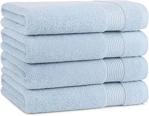 Arkwright Solid Bath Towels, Pack of 4, 100% Cotton 600 GSM Soft Absorbent Bathroom Towels for Hotel, Spa or Vacation Rental, 54 x 27 in, Misty Blue