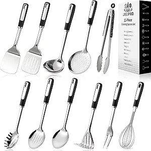 Stainless Steel Kitchen Utensil Set  Premium Thickened Cooking Utensils Set, Silver Kitchen Tools Set for Cooking, Dishwasher Safe Kitchen Tool Set