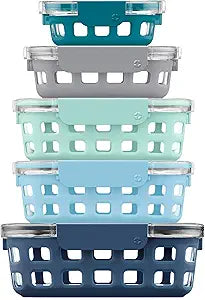 Ello Duraglass Mixed Meal Prep Sets Leak-Proof Glass Food Storage Containers with Silicone Sleeves and Airtight BPA-Free Lids, Dishwasher, Microwave, and Freezer Safe